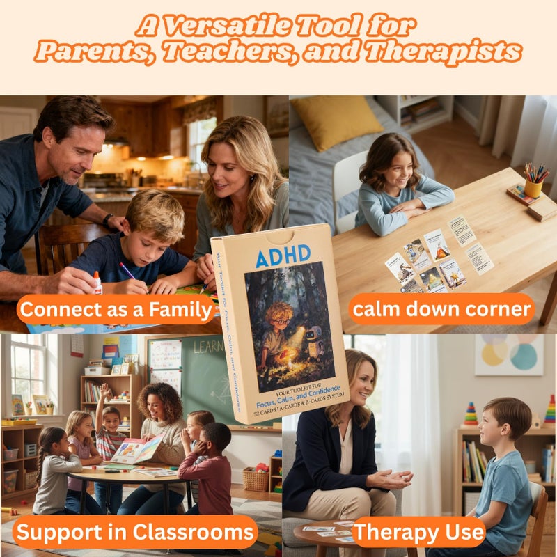 UHillMinerva ADHD Skill Cards for Kids & Parents - 52 Guided Therapy Cards for Emotional Regulation, Focus & Social Skills - Pocket-Sized Behavior Management Tool with A/B System, Ages 6-12, Home School Therapy - Image 3
