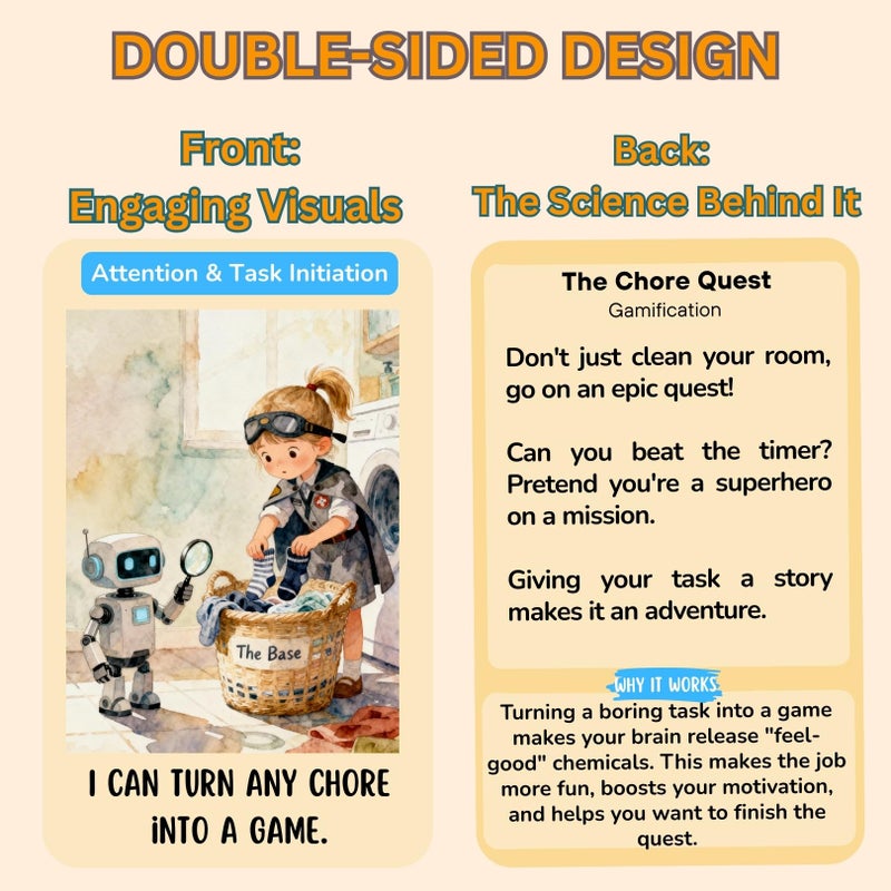 UHillMinerva ADHD Skill Cards for Kids & Parents - 52 Guided Therapy Cards for Emotional Regulation, Focus & Social Skills - Pocket-Sized Behavior Management Tool with A/B System, Ages 6-12, Home School Therapy - Image 5