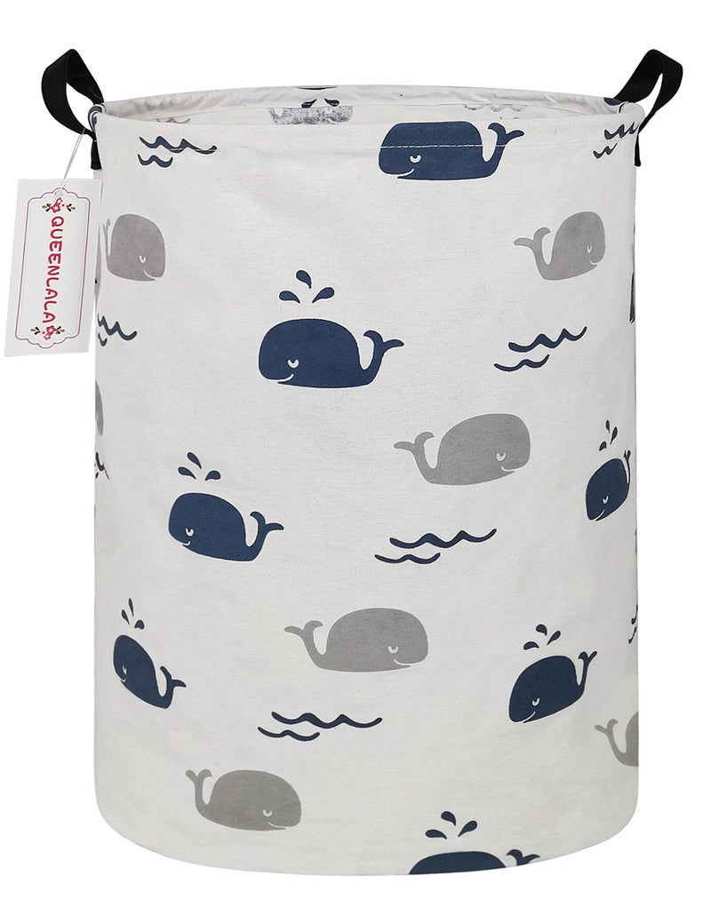 QUEENLALA Large Storage BasketLaundry HamperBathroomHome DecorCollapsible Round Storage BinBoys and Girls HamperBoxesClothingRoundBlue Cute Whale