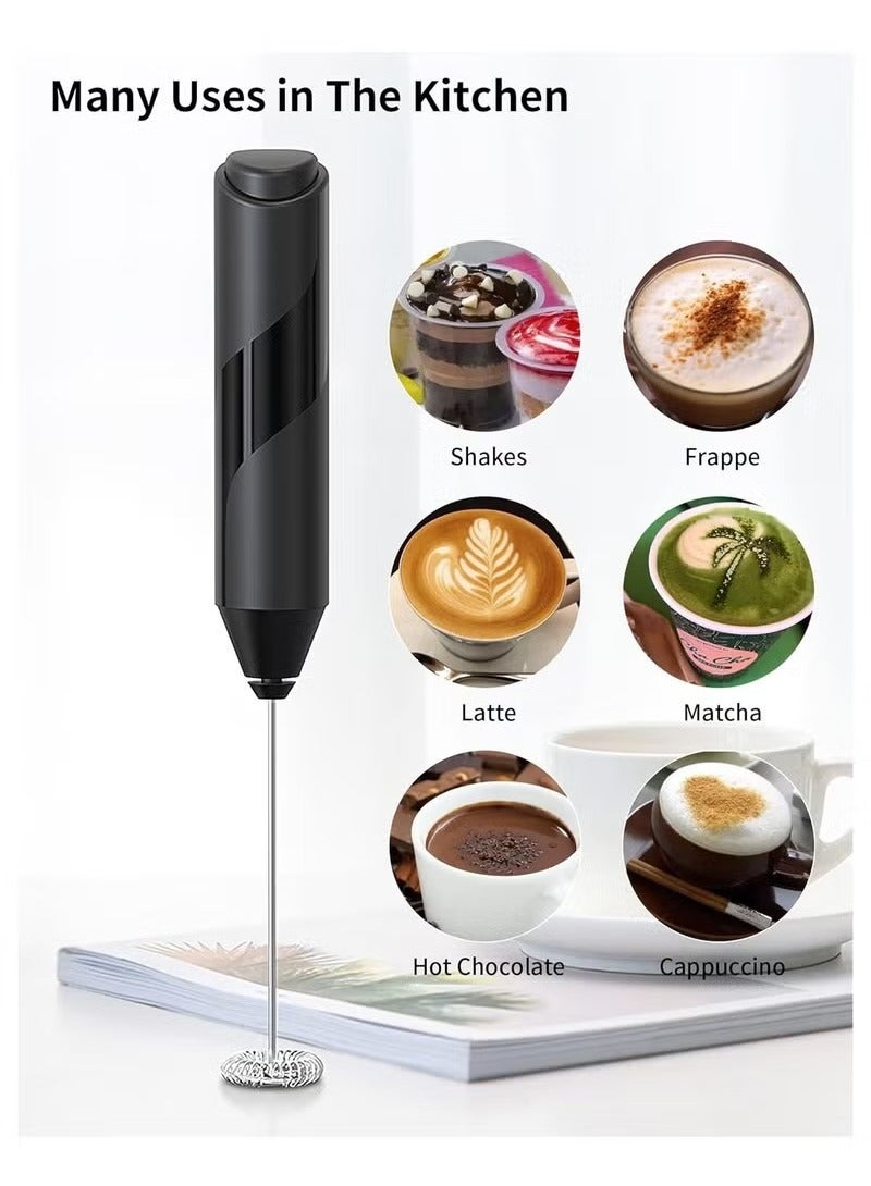 Handheld Milk Frother with Stand Powerful Battery Operated Coffee Frother Mini Electric Drink Mixer for Whisk Coffee Lattes Cappuccino Matcha Hot Chocolate (Black) - Image 2
