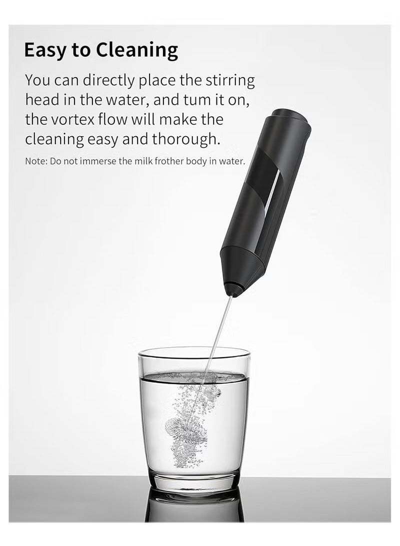 Handheld Milk Frother with Stand Powerful Battery Operated Coffee Frother Mini Electric Drink Mixer for Whisk Coffee Lattes Cappuccino Matcha Hot Chocolate (Black) - Image 4