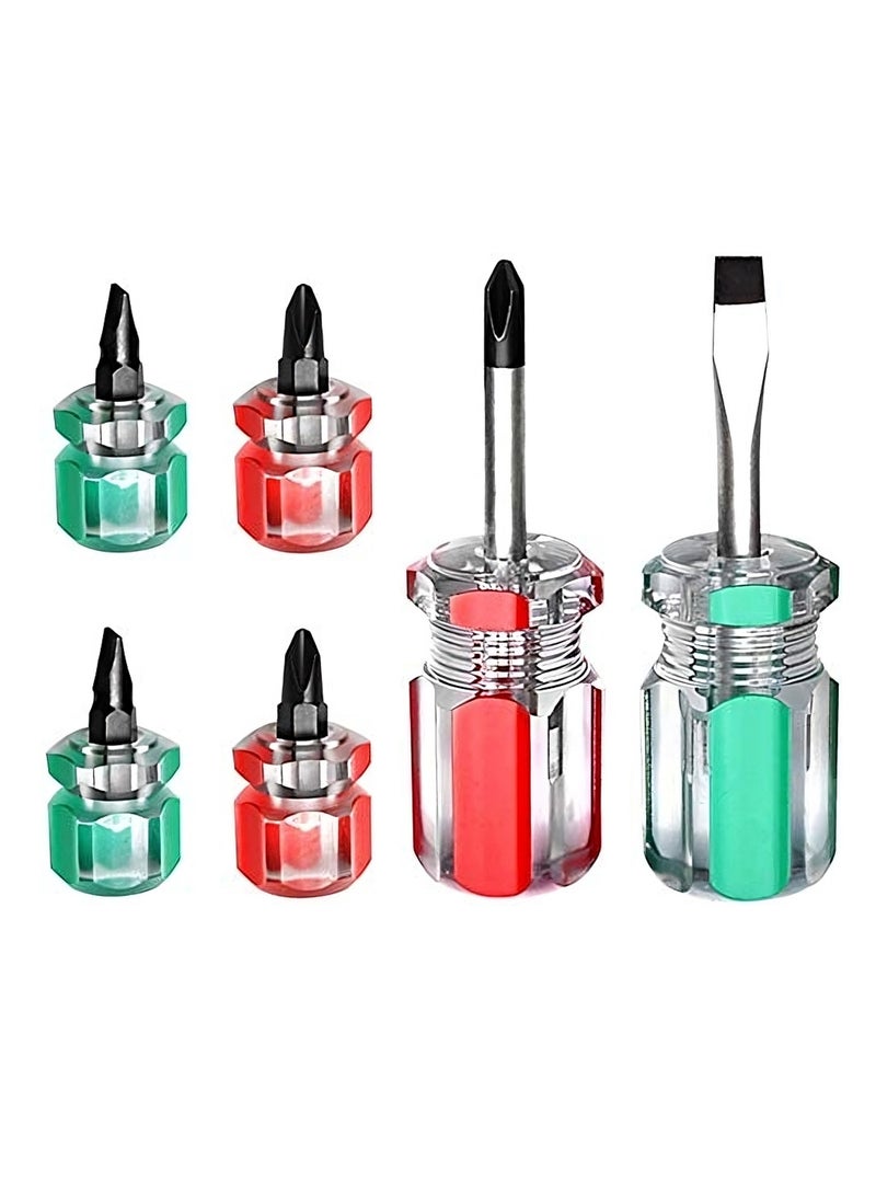 SYOSI Stubby Mini Screwdriver, Pocket Tool Screwdrivers Set, Protable Small Handle Screwdriver Kits for Dismantle and Repair, Flat Head and Phillips Screwdrivers Nut Driver, Finger Grip Drivers Set (6PCS) - Image 1