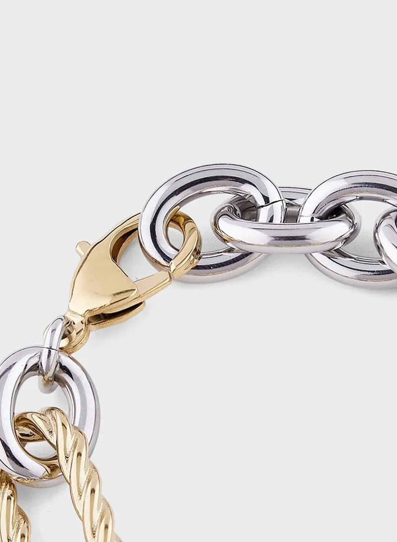 GUESS Silver Gold Cable Chain Bracelet