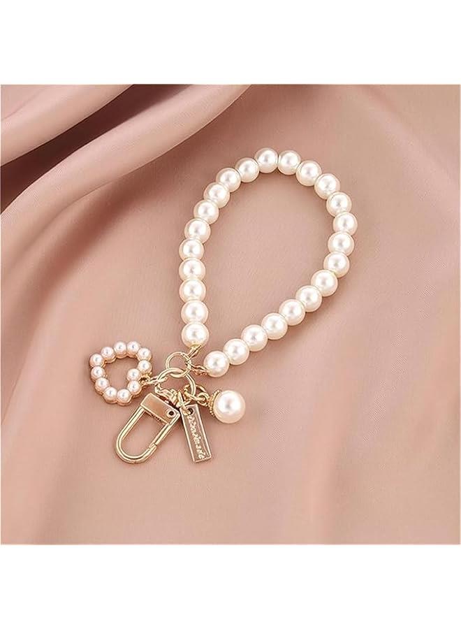 Gold Women's Imitation Pearl Chain Key Chain Backpack Key Pendant Accessories Key Ring Charm Gifts,Love Heart Women's Keyrings and Keychains,Accessories, Women - Image 2