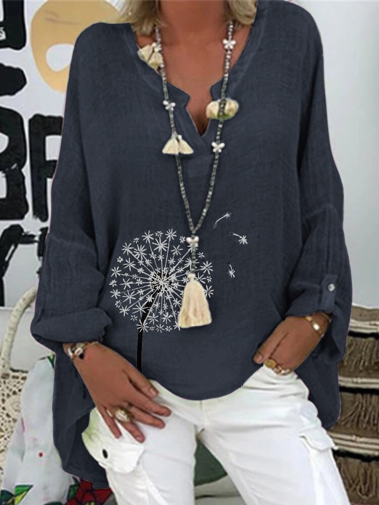 2022 Wish Explosions Top Best Selling V Collar Cotton Linen Plus Size Printed Shirt - Image 1