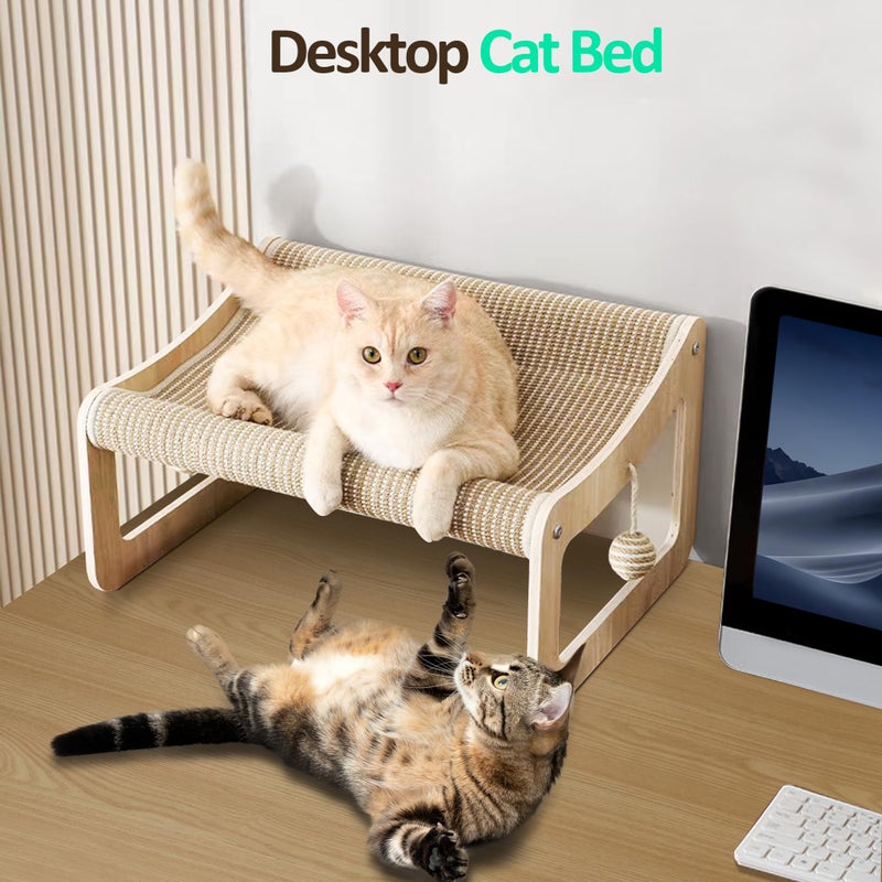 PLITTPETTS Sisal Cat Scratcher Bed for Indoor Cats,Hammock for Scratching Pad, 2 in 1 Elevated Cat Sisal Chair with 2 Toys Ball for Scratcher Lounge,Kitty Bench,Small Dog Bed,Natural Lounger Chair - Image 5