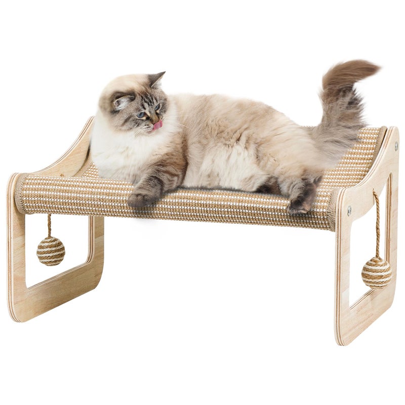 PLITTPETTS Sisal Cat Scratcher Bed for Indoor Cats,Hammock for Scratching Pad, 2 in 1 Elevated Cat Sisal Chair with 2 Toys Ball for Scratcher Lounge,Kitty Bench,Small Dog Bed,Natural Lounger Chair - Image 1