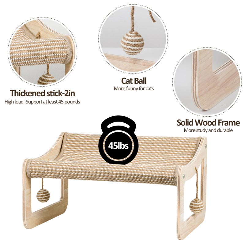 PLITTPETTS Sisal Cat Scratcher Bed for Indoor Cats,Hammock for Scratching Pad, 2 in 1 Elevated Cat Sisal Chair with 2 Toys Ball for Scratcher Lounge,Kitty Bench,Small Dog Bed,Natural Lounger Chair - Image 4