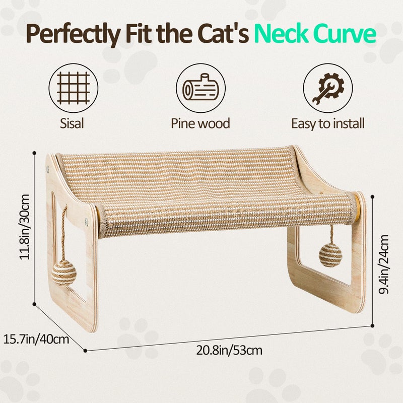 PLITTPETTS Sisal Cat Scratcher Bed for Indoor Cats,Hammock for Scratching Pad, 2 in 1 Elevated Cat Sisal Chair with 2 Toys Ball for Scratcher Lounge,Kitty Bench,Small Dog Bed,Natural Lounger Chair - Image 2