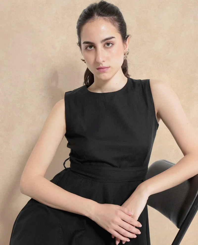 Rareism Women's Sleeveless A-Line Plain Midi Dress