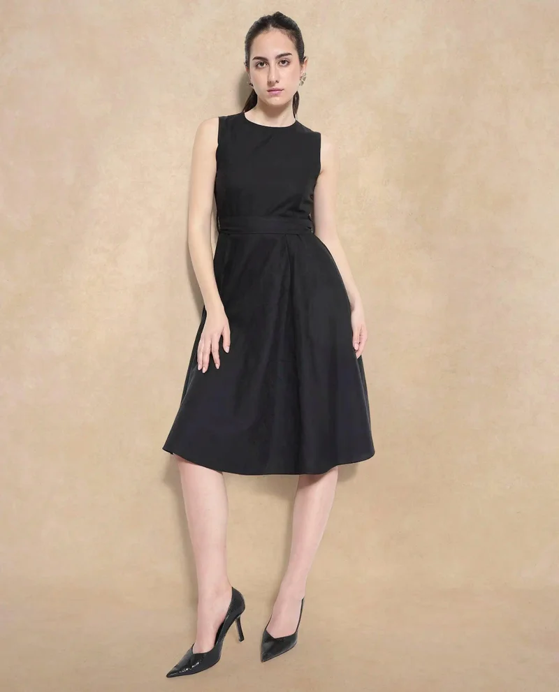 Rareism Women's Sleeveless A-Line Plain Midi Dress