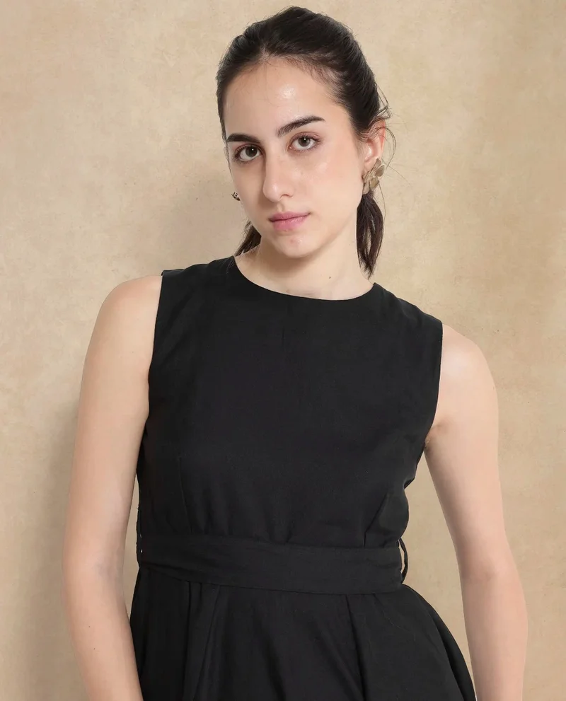 Rareism Women's Sleeveless A-Line Plain Midi Dress