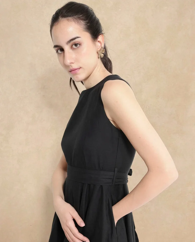 Rareism Women's Sleeveless A-Line Plain Midi Dress