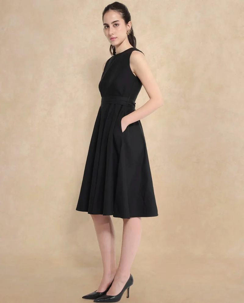 Rareism Women's Sleeveless A-Line Plain Midi Dress