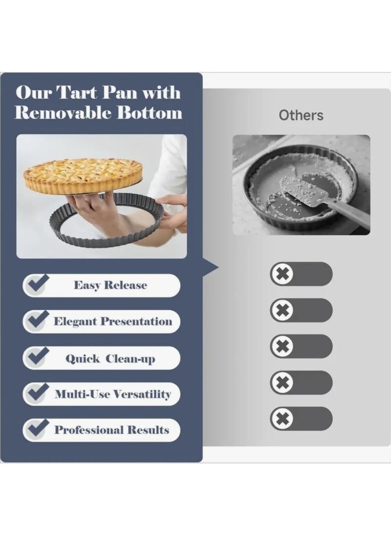 Bukela 3pcs Tart Pan with Removable Bottom Non Stick Carbon Steel Quiche Pie Pans for Oven Baking，Fluted Round Deep Quiche Dish（22cm，26cm，28cm） - Image 5