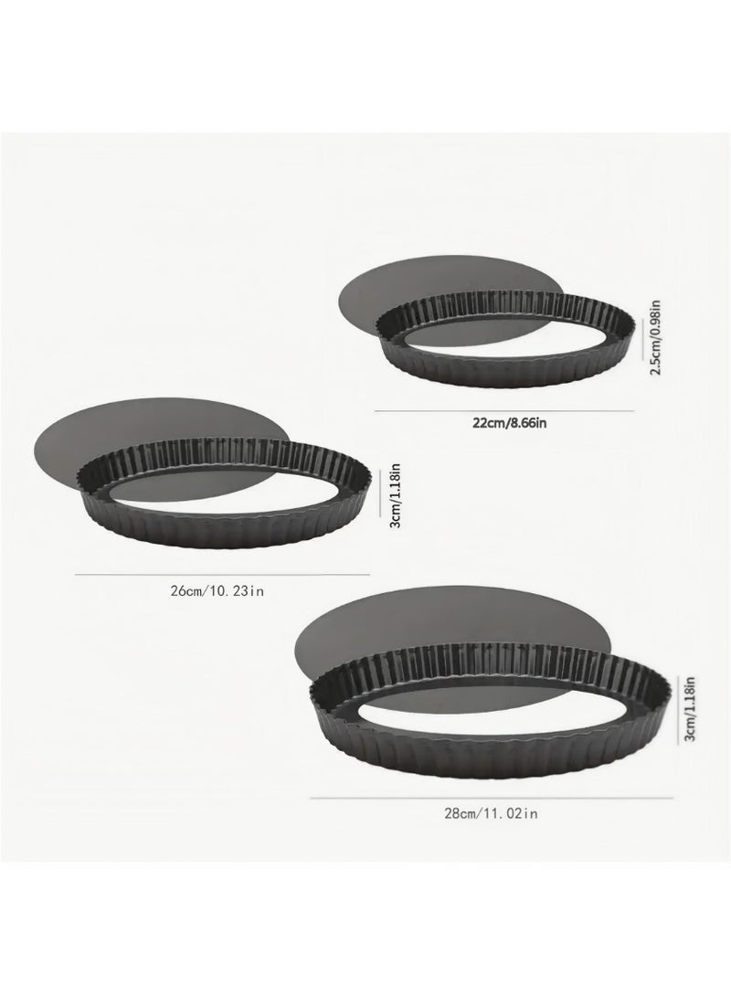 Bukela 3pcs Tart Pan with Removable Bottom Non Stick Carbon Steel Quiche Pie Pans for Oven Baking，Fluted Round Deep Quiche Dish（22cm，26cm，28cm） - Image 2