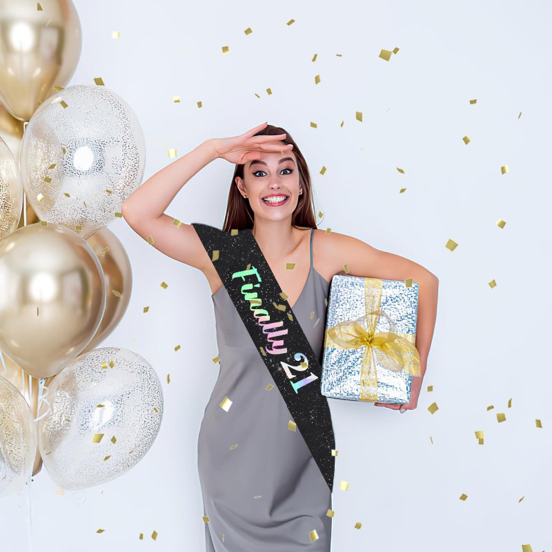 Vuzvuv Finally 21 Birthday Sash with Glitter, 21st Birthday Decoration,21st Sash for Women Man,Twenty One Party Favors Supplies and Decor-Black - Image 4