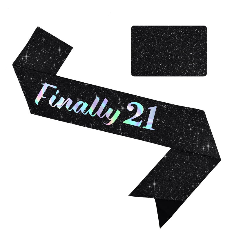 Vuzvuv Finally 21 Birthday Sash with Glitter, 21st Birthday Decoration,21st Sash for Women Man,Twenty One Party Favors Supplies and Decor-Black - Image 1