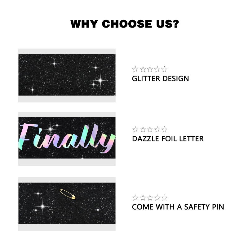 Vuzvuv Finally 21 Birthday Sash with Glitter, 21st Birthday Decoration,21st Sash for Women Man,Twenty One Party Favors Supplies and Decor-Black - Image 3
