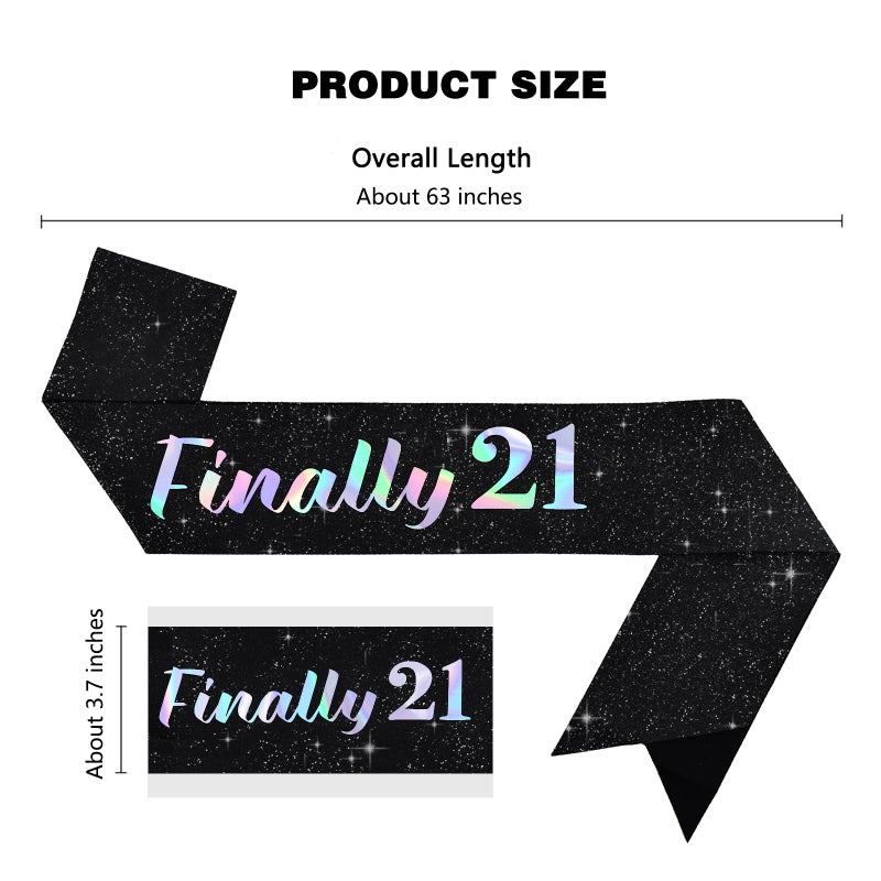 Vuzvuv Finally 21 Birthday Sash with Glitter, 21st Birthday Decoration,21st Sash for Women Man,Twenty One Party Favors Supplies and Decor-Black - Image 2