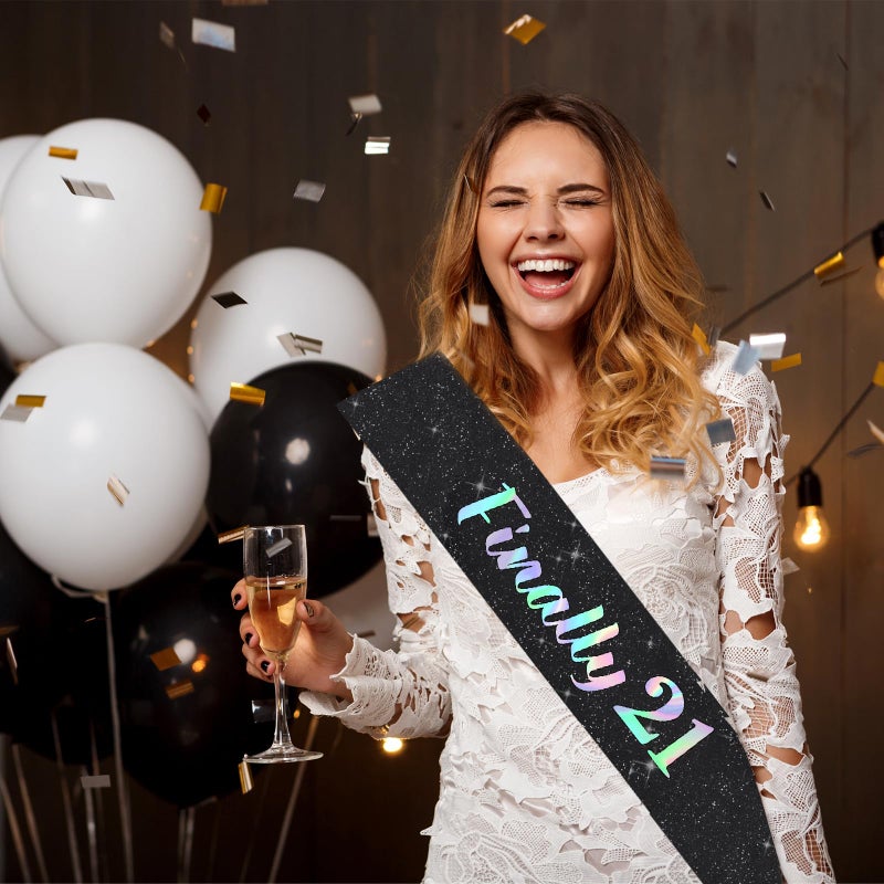 Vuzvuv Finally 21 Birthday Sash with Glitter, 21st Birthday Decoration,21st Sash for Women Man,Twenty One Party Favors Supplies and Decor-Black - Image 5