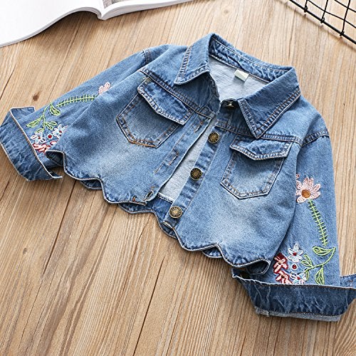 Yao Spring Autumn Little Girls Clothing Set Child Kids Denim Jacket and Long Sleeve Dress 2 Pieces Set (2T, Pink) - Image 4