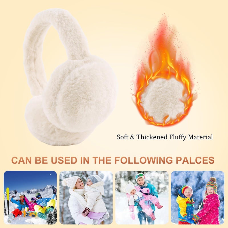 PESAAT Fluffy Ear Muff for Women Plush Foldable Earmuffs Kids Winter Earmuffs Girls Boys Cold Weather Ear Warmer (Beige) - Image 3