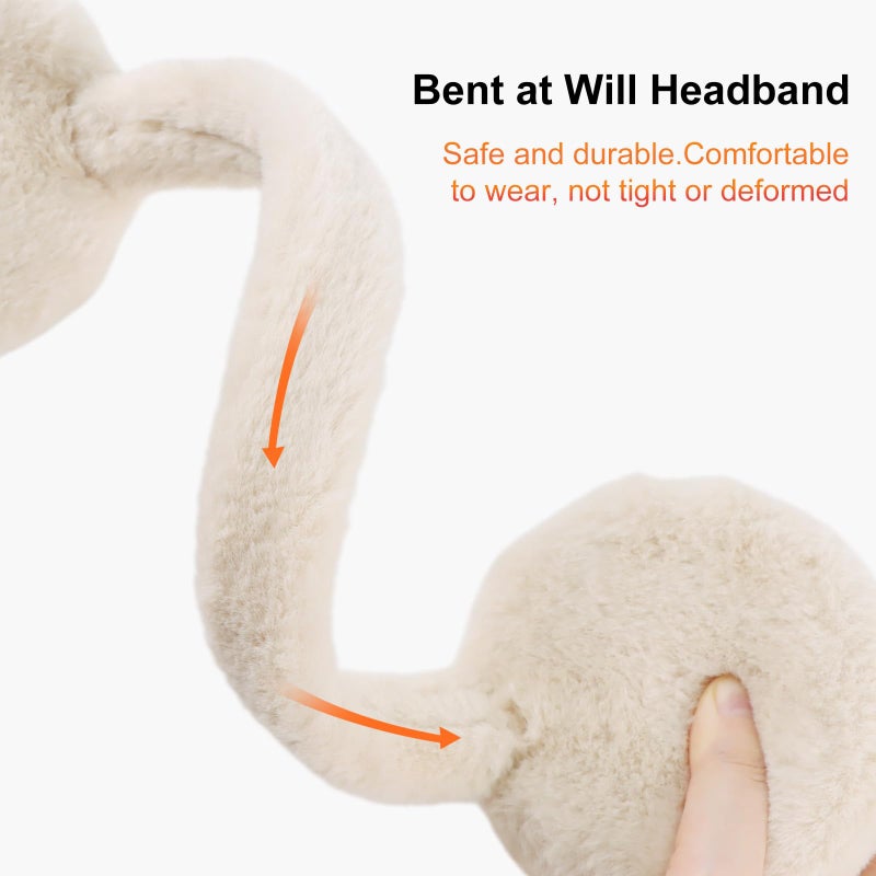 PESAAT Fluffy Ear Muff for Women Plush Foldable Earmuffs Kids Winter Earmuffs Girls Boys Cold Weather Ear Warmer (Beige) - Image 4