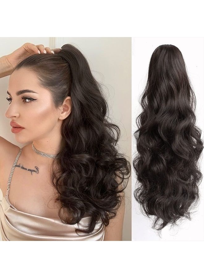 StrRid Fake Ponytail, Ponytail Extension 20" Wavy Hair Extensions Ponytail Wrap Around Synthetic Fake Hair Clip in Ponytail Wig Daily Curly Pony Tail Hair Pieces for Women 6 oz-Darkest Brown - Image 1