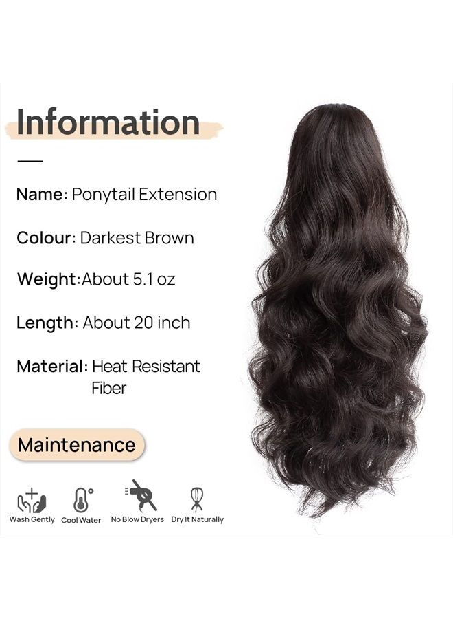 StrRid Fake Ponytail, Ponytail Extension 20" Wavy Hair Extensions Ponytail Wrap Around Synthetic Fake Hair Clip in Ponytail Wig Daily Curly Pony Tail Hair Pieces for Women 6 oz-Darkest Brown - Image 2