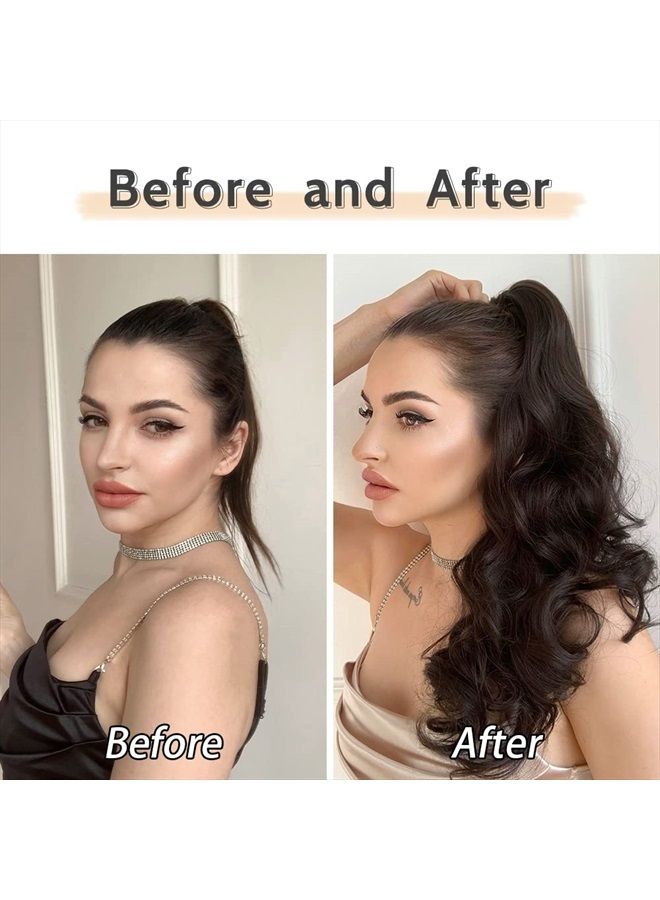 StrRid Fake Ponytail, Ponytail Extension 20" Wavy Hair Extensions Ponytail Wrap Around Synthetic Fake Hair Clip in Ponytail Wig Daily Curly Pony Tail Hair Pieces for Women 6 oz-Darkest Brown - Image 3