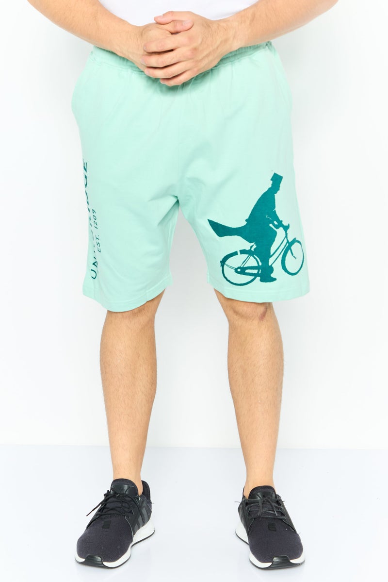 Cambridge Men Brand Logo Basic Shorts, Aqua Green - Image 1