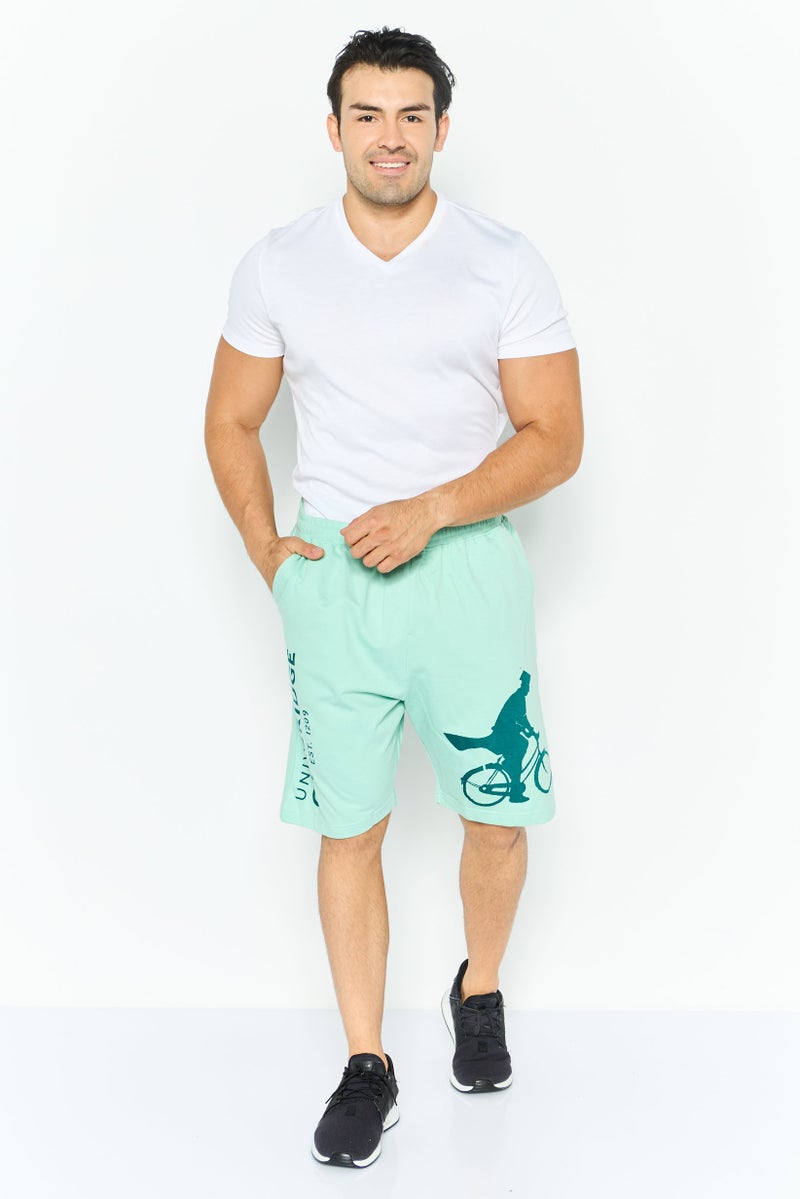 Cambridge Men Brand Logo Basic Shorts, Aqua Green - Image 2