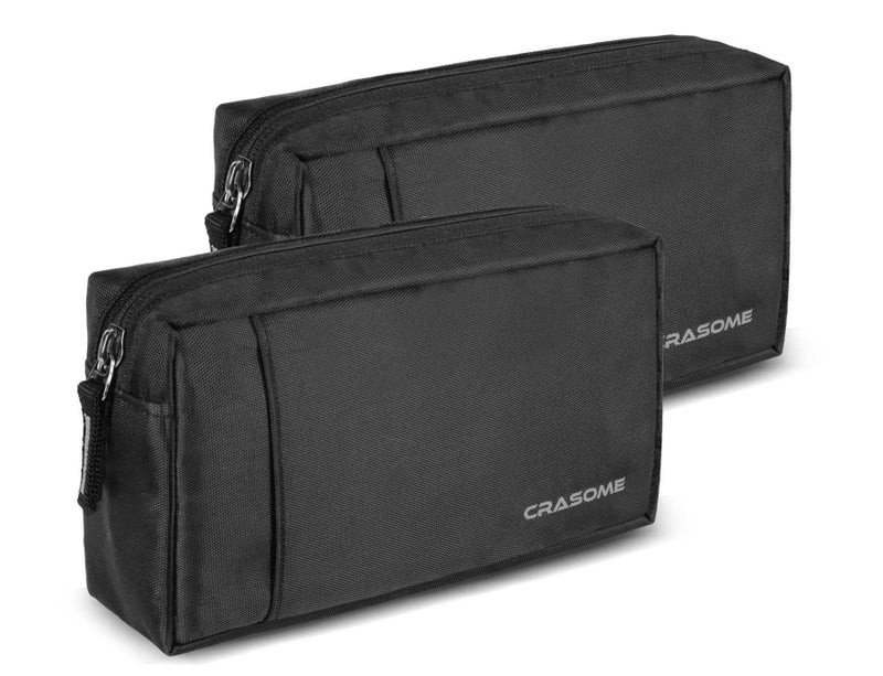 CRASOME Polyester Storage Organizer Gadget Pouch for USB Cable, Earphone, Power Bank, Charger, Hard Disk, Pen Drive, Travel Gadgets Organiser Bag, Laptop Charger Pouch (Black Pack of 2) - Image 1