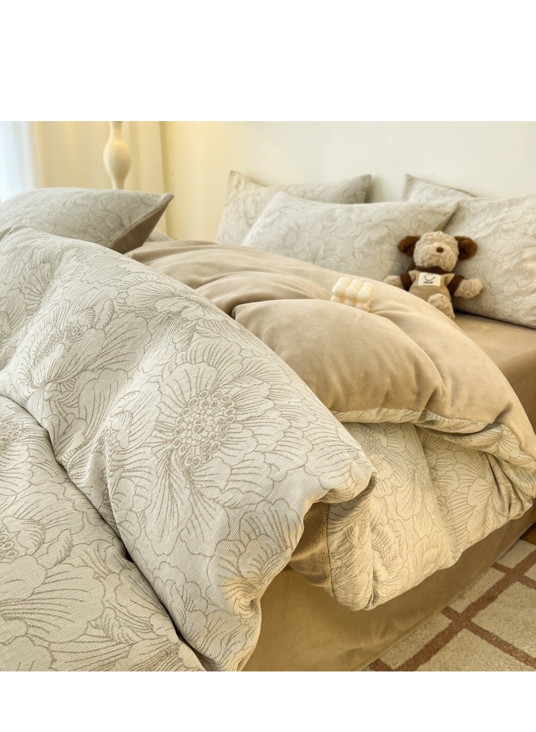Fitted Sheet Style — ﻿ Carved Velvet Cloth Embroidered Wide Edge Milk Velvet Four Piece Bedding Set - Image 1