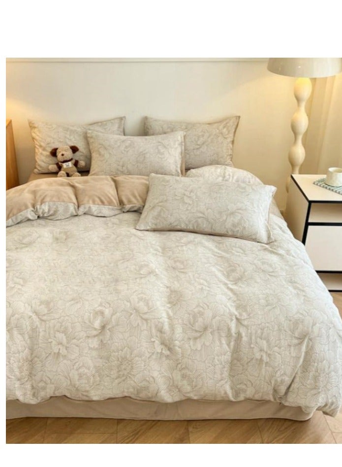 Fitted Sheet Style — ﻿ Carved Velvet Cloth Embroidered Wide Edge Milk Velvet Four Piece Bedding Set - Image 2