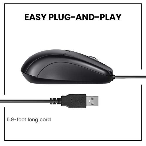 Perixx PERIMICE-209 3 Button USB Wired Mouse - Optical - 1000 DPI - 5.9 Ft Cable - Black - Image 5