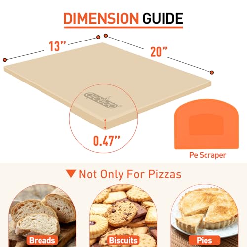 Arcedo Pizza Stone for Grill 20 x 13.5 Inch, Rectangular Large Baking Stone for Bread Thermal Shock Resistant BBQ Grilling Pizza Pan Cordierite Oven Cooking Pan With PE Scraper - Image 2