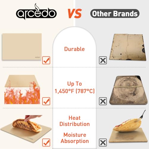 Arcedo Pizza Stone for Grill 20 x 13.5 Inch, Rectangular Large Baking Stone for Bread Thermal Shock Resistant BBQ Grilling Pizza Pan Cordierite Oven Cooking Pan With PE Scraper - Image 5