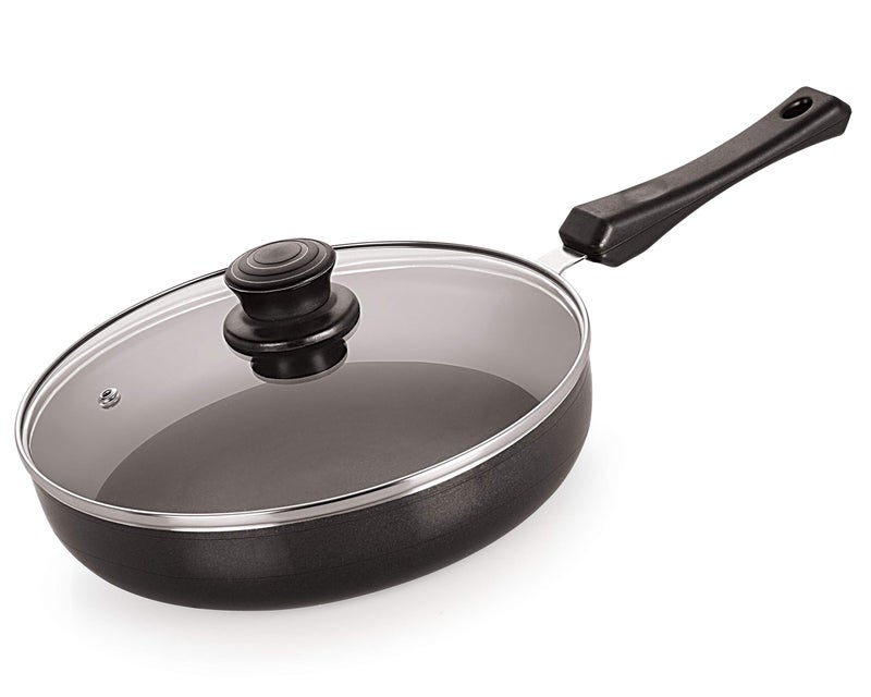 Nirlon Fry Pan with Glass Lid 22cm, Heat-Resistant Handle, Heavy Guage 3mm Thickness Aluminum 3-Layer Nonstick Coatings(Compatible with All Induction, Gas & stovetops)|IND_Range_Fry_Pan22_Glass_Lid - Image 1