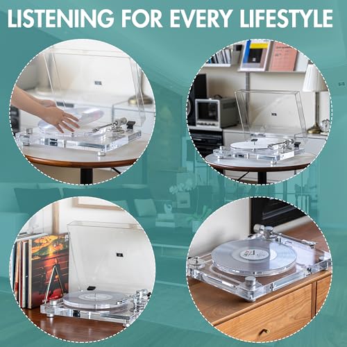 MEKNIC Vintage Vinyl Record Player, Bluetooth 5.3 Turntable with Built-in Preamp, Carbon Fiber Tonearm, Acrylic Anti-Vibration Platter, Dual Speed 33/45 RPM, RCA & SPDIF Optical Outputs, Dust Cover - Image 2