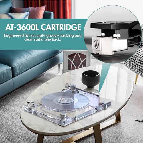 MEKNIC Vintage Vinyl Record Player, Bluetooth 5.3 Turntable with Built-in Preamp, Carbon Fiber Tonearm, Acrylic Anti-Vibration Platter, Dual Speed 33/45 RPM, RCA & SPDIF Optical Outputs, Dust Cover - Image 4