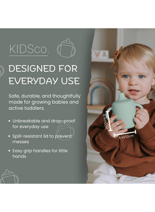 Kidsco أكواب سيليكون للأطفال مع مقابض انتقالية سهلة الإمساك وفتحة ناعمة. كوب تدريب غير سام وغير قابل للكسر بسعة 150 مل/5 أونصات | عبوة من 2 | أخضر وشاطئ رملي - Image 2
