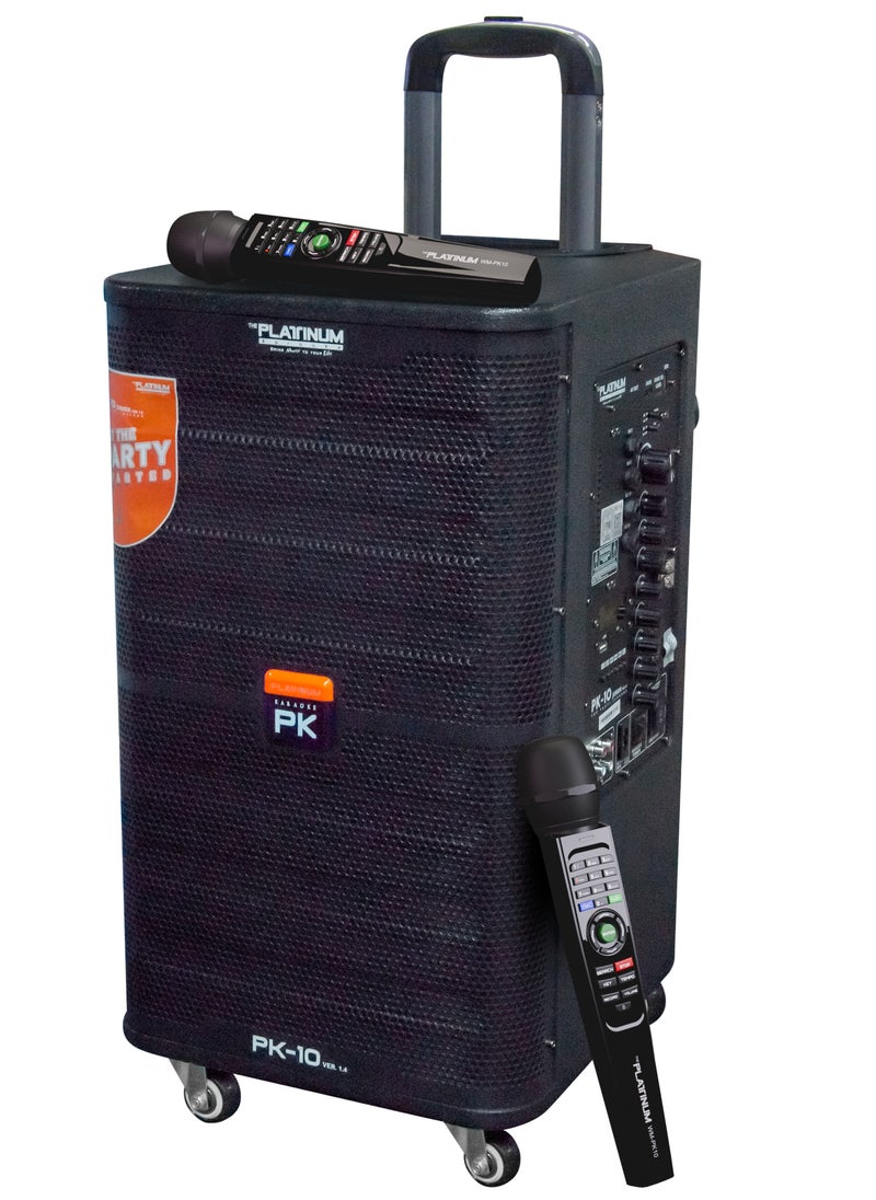 Platinum Karaoke - PLATINUM PK10 KARAOKE TROLLY SPK & PARTY JUKEBOX PA SYSTEM WITH 2 W/L MIC HUGE SONG LIBRARY 23K + MIXED LANGUAGE INDIAN ENGLISH &FILIPINO KARAOKE SONGS BUILT-IN & RECHARGEABLE 5/6 HOURS BATTERY BACKUP - Image 1