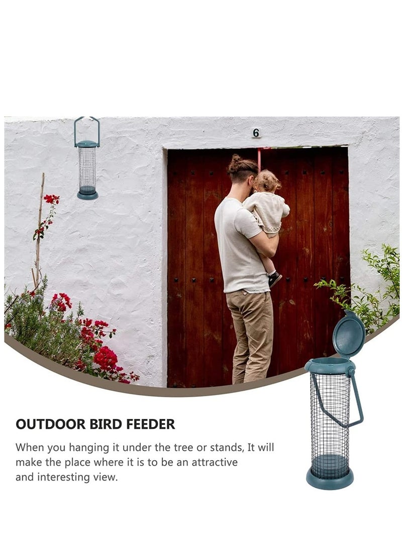Outdoor Bird Feeder, Wild Bird Feeder, Hanging Bird Seed Feeder, Wildlife Food Holder Cage Feeding Container with Hanger for Outdoor Watching Garden Patio Hanging Ornament, Green - Image 3