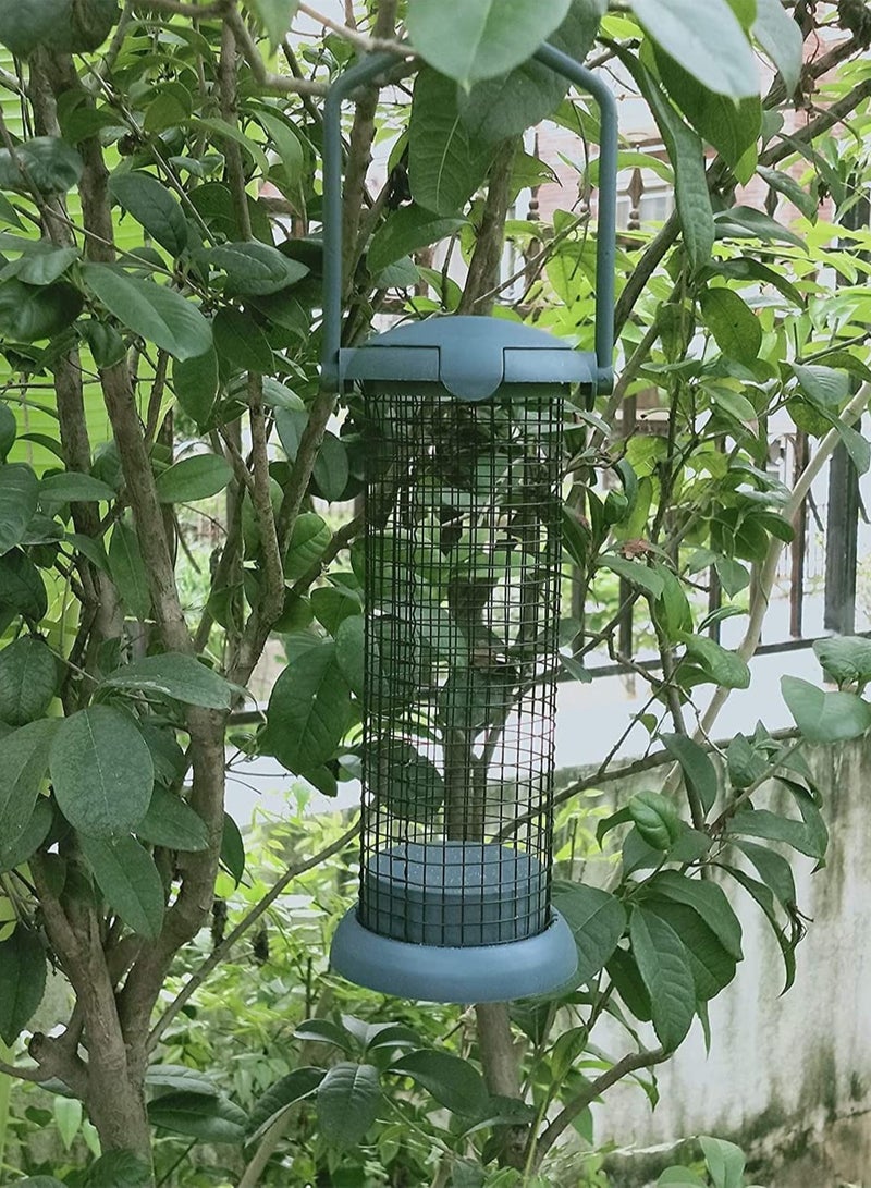 Outdoor Bird Feeder, Wild Bird Feeder, Hanging Bird Seed Feeder, Wildlife Food Holder Cage Feeding Container with Hanger for Outdoor Watching Garden Patio Hanging Ornament, Green - Image 2