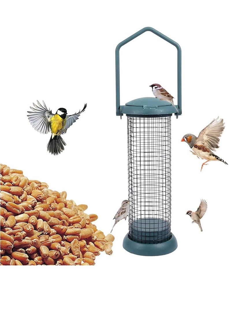 Outdoor Bird Feeder, Wild Bird Feeder, Hanging Bird Seed Feeder, Wildlife Food Holder Cage Feeding Container with Hanger for Outdoor Watching Garden Patio Hanging Ornament, Green - Image 1
