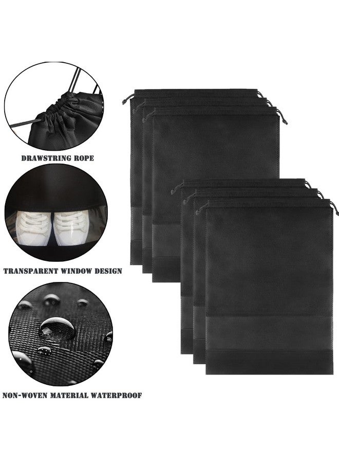 YMCCOOL 12pcs Transparent Shoe Bags for Travel 11.8in X 15.7in Protable Clear shoe bags for storage with rope,large drawstring bags for travel Men and Women, Black, 32*44cm, Shoe Bag - Image 3