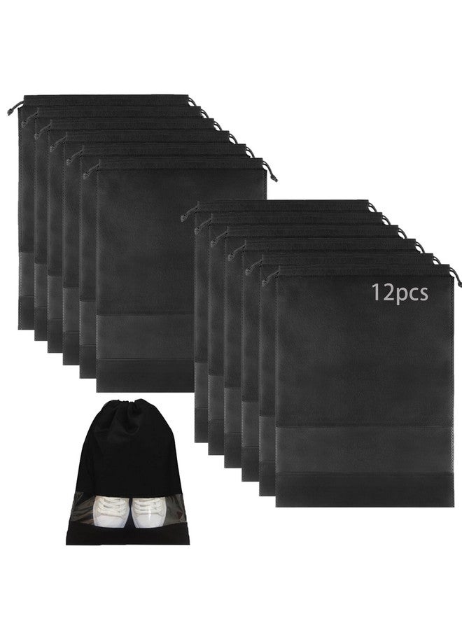 YMCCOOL 12pcs Transparent Shoe Bags for Travel 11.8in X 15.7in Protable Clear shoe bags for storage with rope,large drawstring bags for travel Men and Women, Black, 32*44cm, Shoe Bag - Image 1
