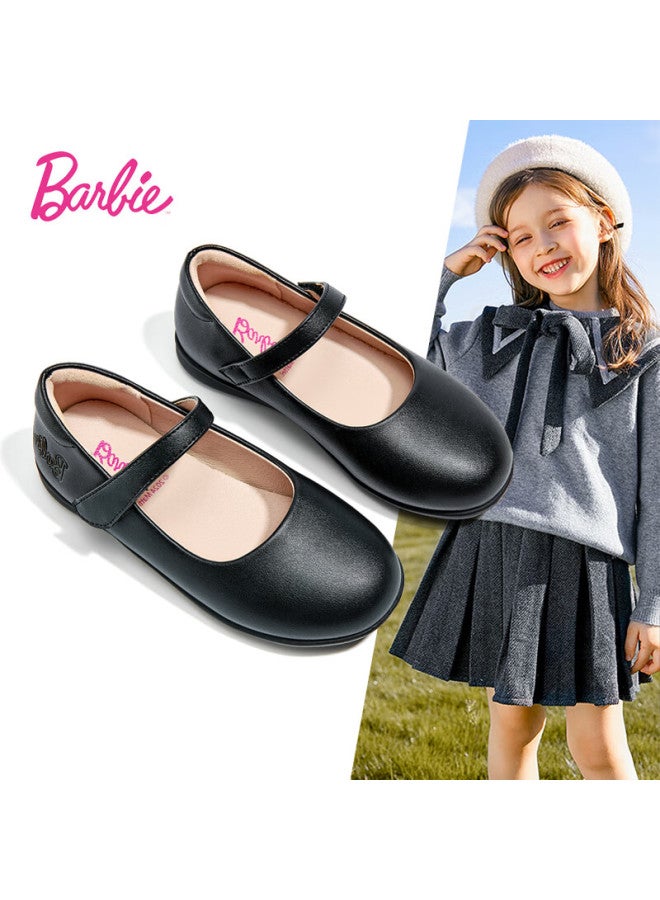 Barbie Babi Children's Shoes, Girls' Spring And Autumn Single-lined Black Leather Shoes, Student Campus Classic Performance Leather Shoes Da6563, Black, Size 36 - Image 1